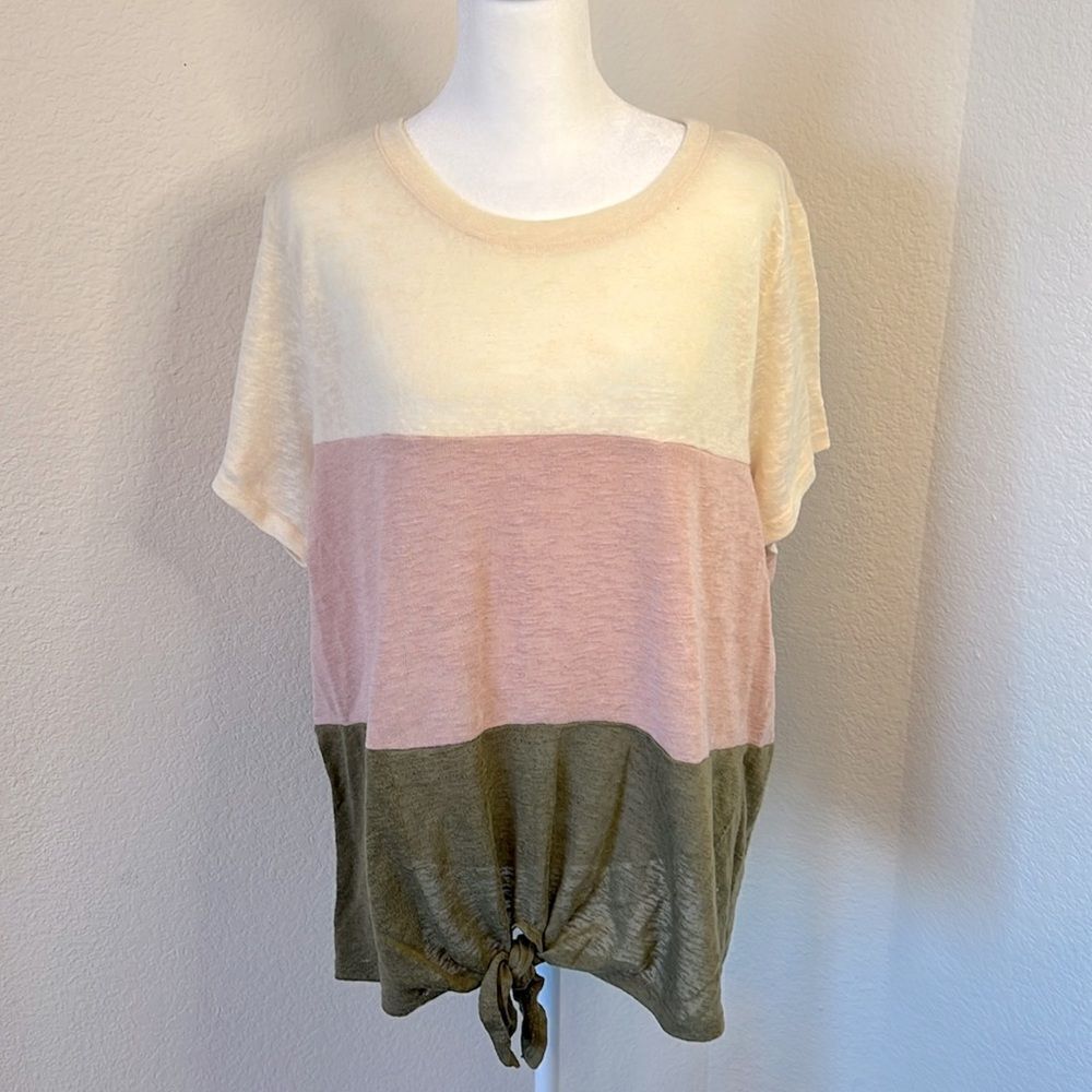 Tru Self Short Sleeve Striped Front Tie Pull Over Top ~ Size 2X